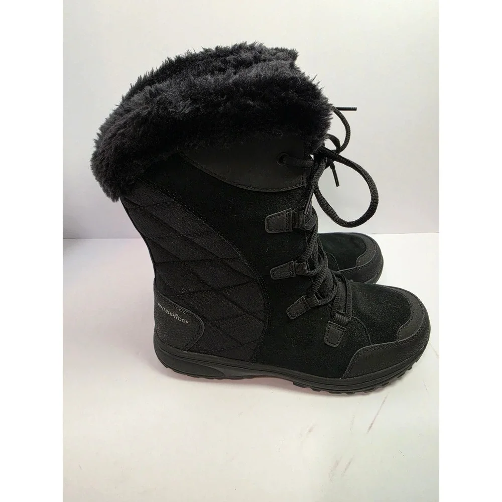 Columbia Minx Mid III Waterproof Winter Boots Black Faux Fur Womens 9